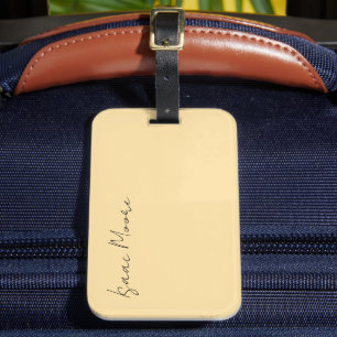 Beige Colour Plain Elegant Script Calligraphy Name Luggage Tag
