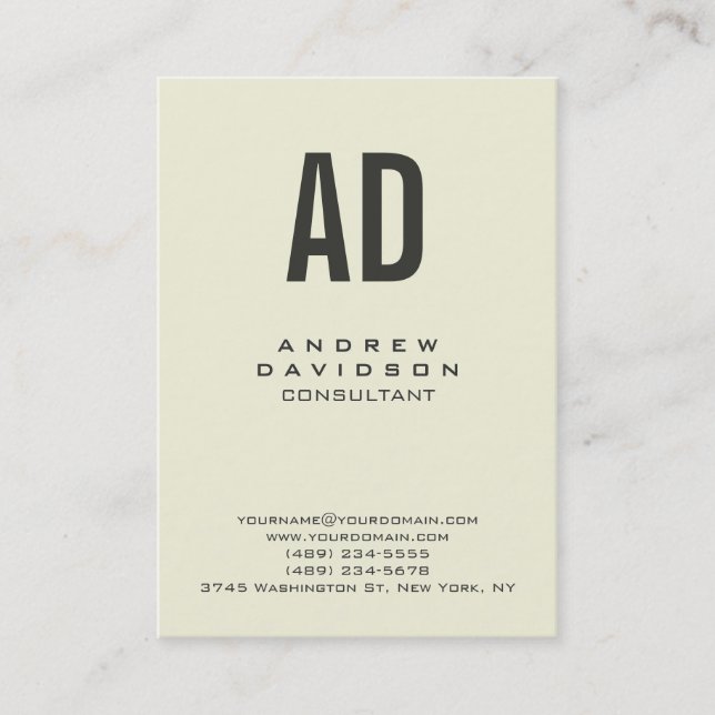 Beige Colour Trendy Vertical Monogram Business Car Card (Front)