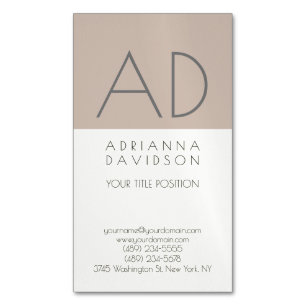 Beige Colour Trendy Vertical Monogram Minimalist Magnetic Business Card