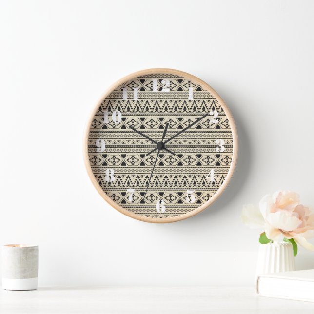 Beige Colour Tribal Pattern Detail Clock (Home)