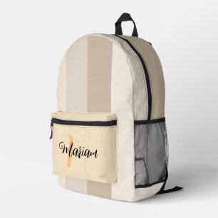 Beige Colour - Vintage Initial Letter Name Monogra Printed Backpack