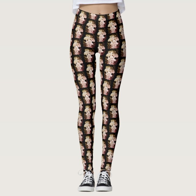 Beige Coloured Mushrooms All Over Customized Moder Leggings (Front)