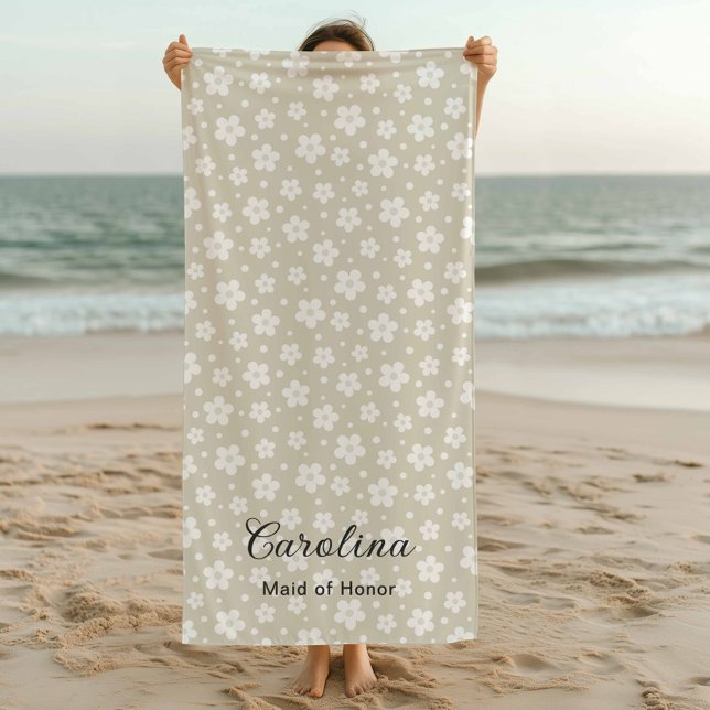 Beige Confetti Flowers Bridesmaid  Beach Towel (Creator Uploaded)