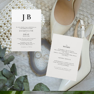 Beige Contemporary Monogram Wedding  Invitation