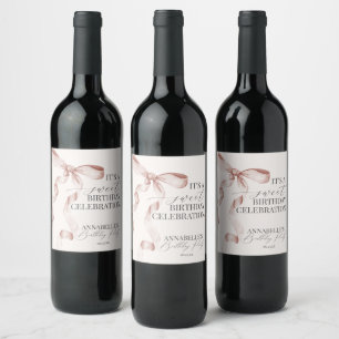 Beige Coquette Bow Birthday Party Favours Wine Label