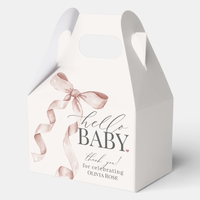 Beige Coquette Bow Girl Baby Shower Gift Favor Box (Front)