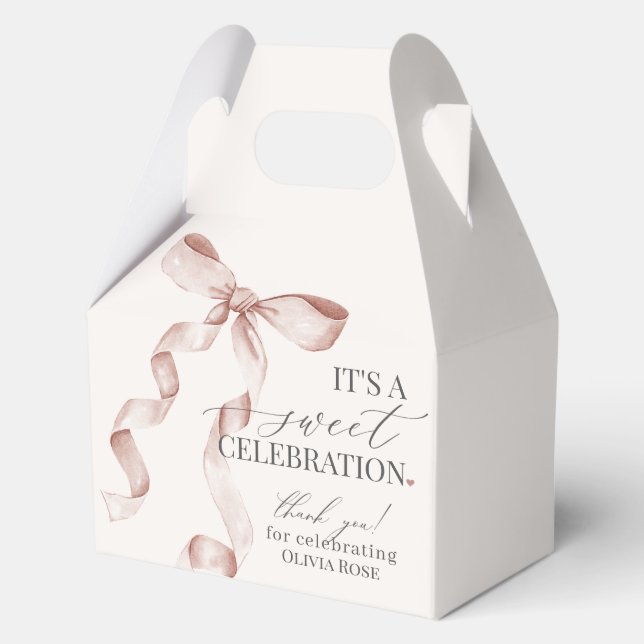 Beige Coquette Bow Girl Birthday Party Gift Favor Box (Front)
