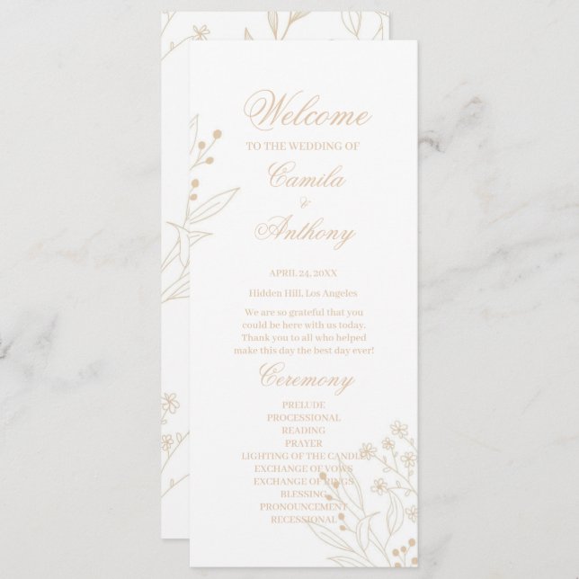 Beige Corner Floral Boho Wedding Program (Front/Back)