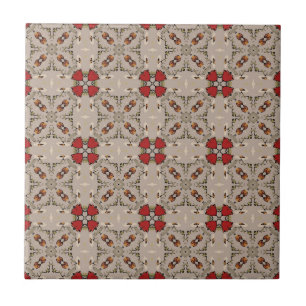 Beige Cranberry Red Square Pattern Geometric Tile
