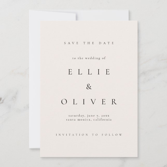 Beige Cream and Black Elegant Boho Save the Date Invitation (Front)