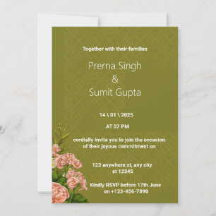 Beige Cream and Pink Wedding Invitation