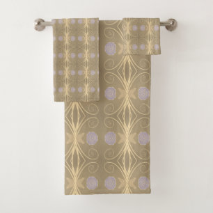 Beige Cream And Purple Bath Towel Set