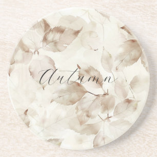 Beige Cream Autumn Leaves Coaster