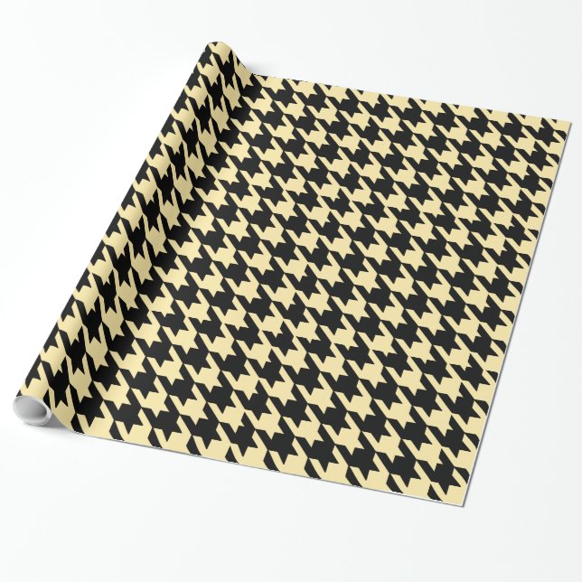 Beige Cream Black Large Houndstooth Check Wrapping Paper (Unrolled)