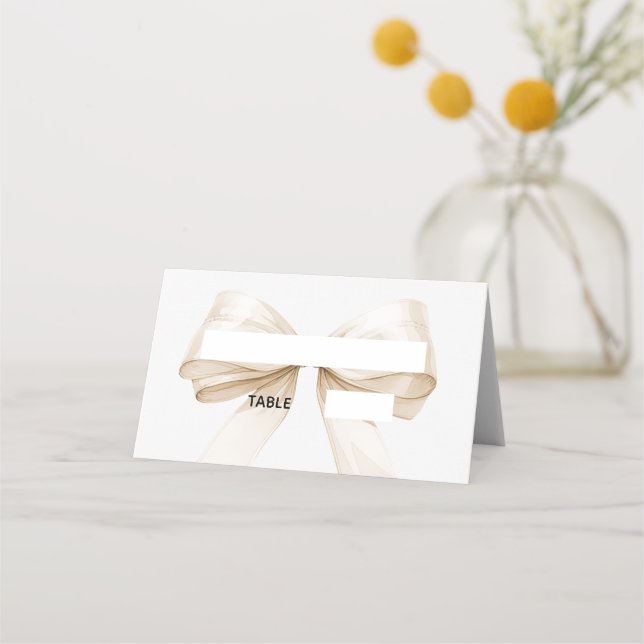 Beige cream Bow Place Cards | Elegant Folded (Front)