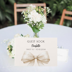 Beige cream bow SWEET 16 Guest Book