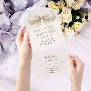 Beige cream bow Sweet 16 rsvp All In One Invitation