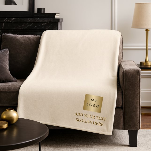 Beige cream corporate logo company gift text fleece blanket (Creator Uploaded)
