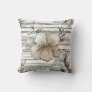 Beige cream flower blossom vertical grunge stripes throw pillow