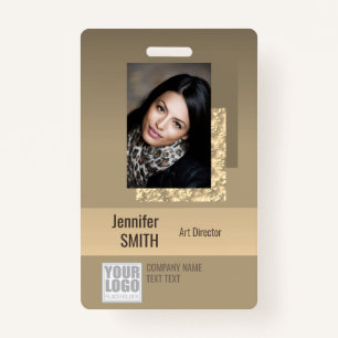 Beige Cream Gold Ombre Logo Barcode ID Template Badge