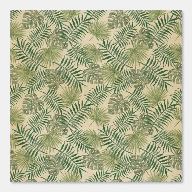 Beige Cream Green Tropical Leaves Wallpaper (Front)