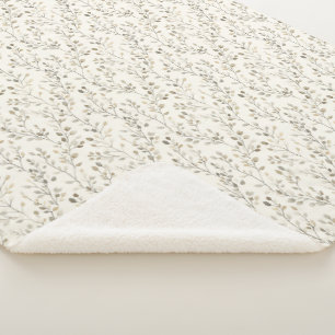 Beige Cream Grey Brown Botanical Leaves Neutral Sherpa Blanket
