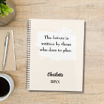 Beige cream inspirational quote 2026 planner<br><div class="desc">A beige,  cream coloured background,  with a white brush stroke. Inspiratiional,  motivational Quote:  The future is written by those who dare to plan.  Personalize and add your name and a year. Grey text.</div>