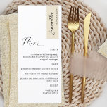 Beige Cream Personalized with Guest Name Elegant Menu<br><div class="desc">Why spend in place cards and menu cards when you can have an elegant All-in-one elegant Menu personalized with each guest name! Contemporary, simple and elegant design with beautiful modern hand written calligraphy. Stripe on the top right corner in beige cream tone with guest name in black. Back in same...</div>