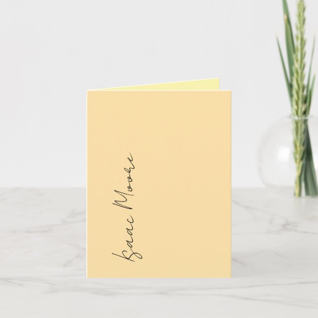 Beige Cream Plain Elegant Script Calligraphy Name Note Card (Front)