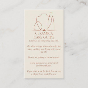 Beige Cream Pottery Vase Ceramic Care Instruction Business Card