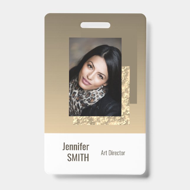 Beige Cream Simple Business Logo Barcode Template Badge (Front)