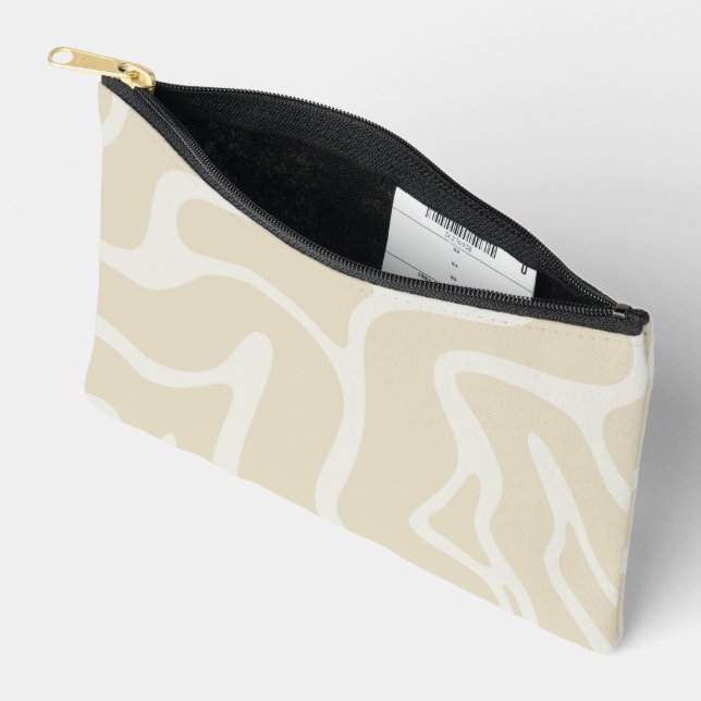 Beige Cream Simple Organic Pattern Accessory Pouch (Open)