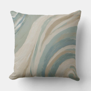 Beige Cream Teal Blue Green Waves Throw Pillow