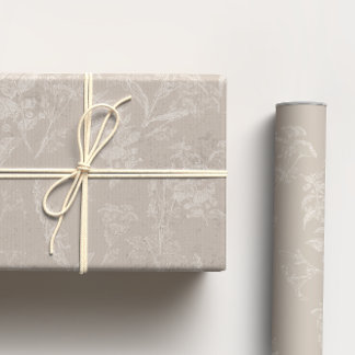Beige & Cream Tonal Poison Flower Line Art Wrapping Paper Sheet