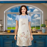 Beige cream watercolor wildflowers pink boho apron<br><div class="desc">A boho style apron. A beige,  cream coloured background. Decorated with watercolored pink wildflowers and bees. Personalize and add your name.</div>