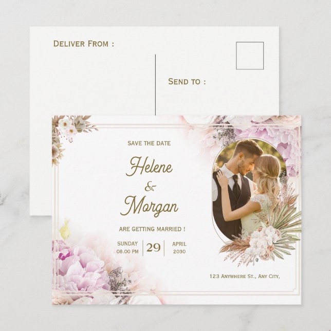 Beige Cream wedding invitation postcard (Front/Back)