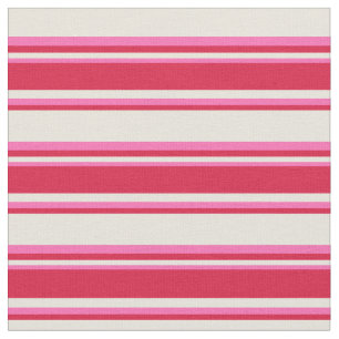 Beige, Crimson & Hot Pink Stripes/Lines Pattern Fabric