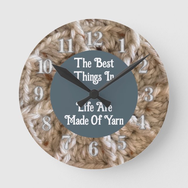 Beige Crochet Pattern Photo Crafty Love Yarn Round Clock (Front)