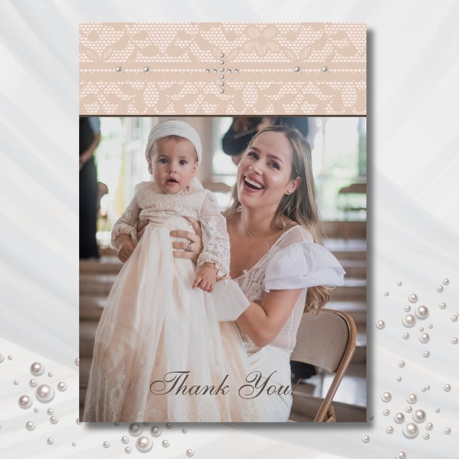 Beige Cross Christian Baptism Photo Thank You Card (Creator Uploaded)