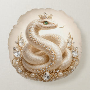 Beige Crystal Snake Crown Pendant Art Round Pillow