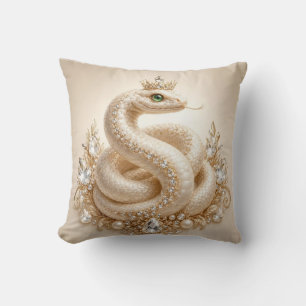 Beige Crystal Snake Crown Pendant Art Throw Pillow