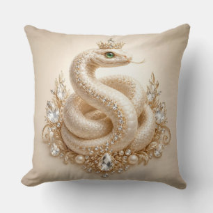 Beige Crystal Snake Crown Pendant Art Throw Pillow