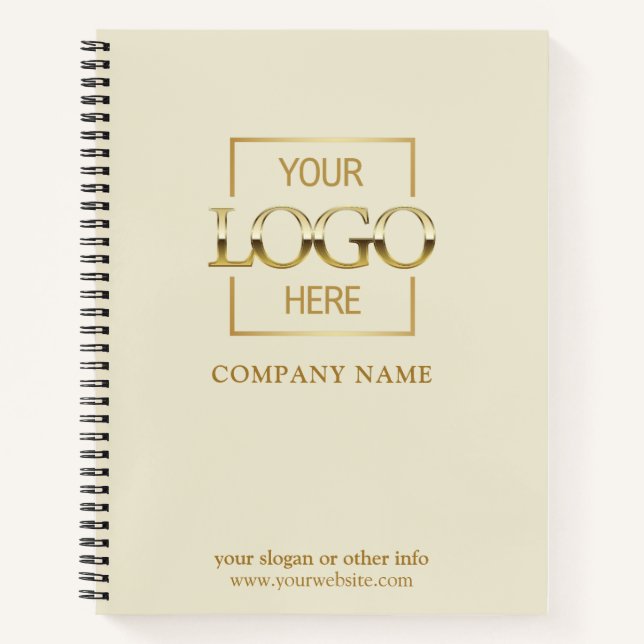 Beige Custom Business Logo Promotional Branding Notebook (Front)