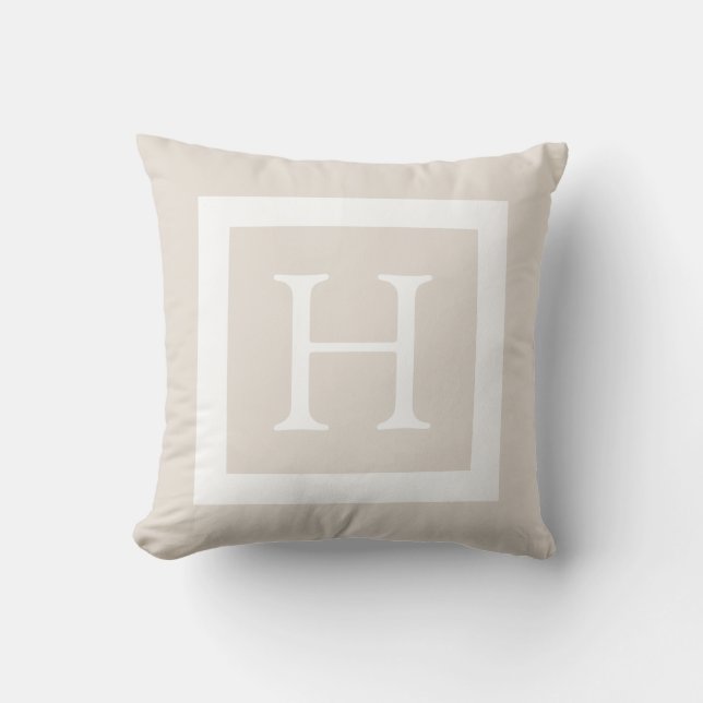 Beige Custom Monogram Throw Pillow (Front)