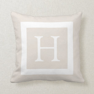 Beige Custom Monogram Throw Pillow