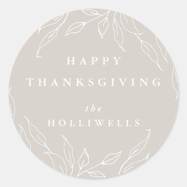Beige Custom Text Leaf Motif Thanksgiving Classic Round Sticker (Front)