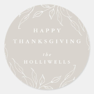 Beige Custom Text Leaf Motif Thanksgiving Classic Round Sticker