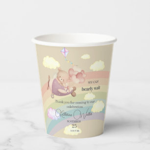 beige cute AIRPLANE BEAR pastel clouds rainbow  Paper Cups