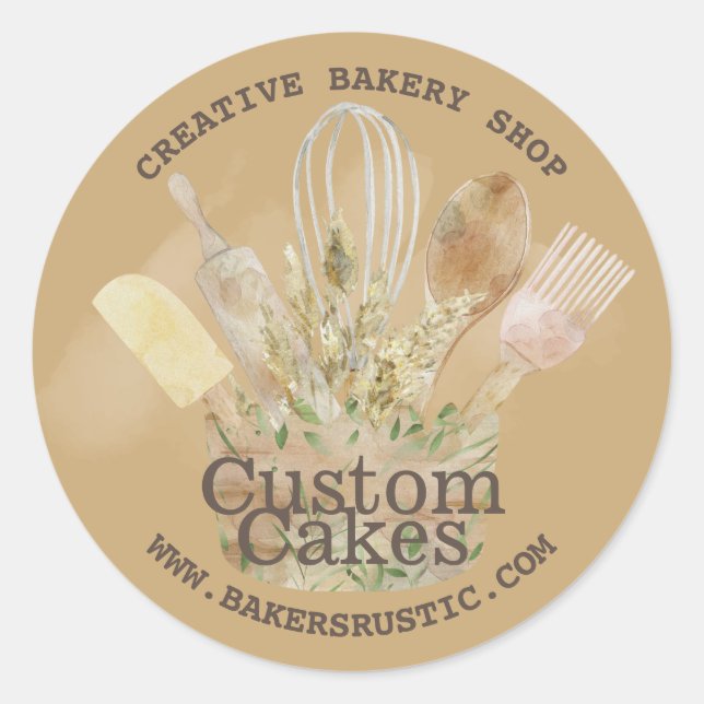 Beige Cute Bakery pastry patisserie chef Classic Round Sticker (Front)