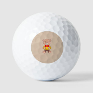 Beige Cute Bowtie Teddy Bear Golf Balls